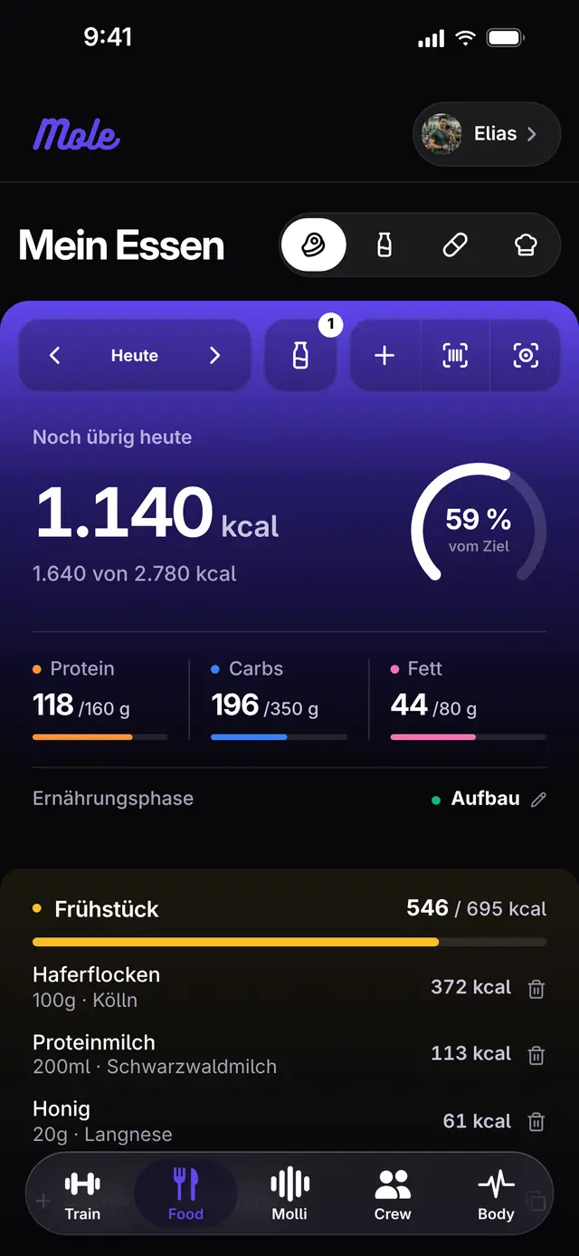 Mole App: Essen tracken